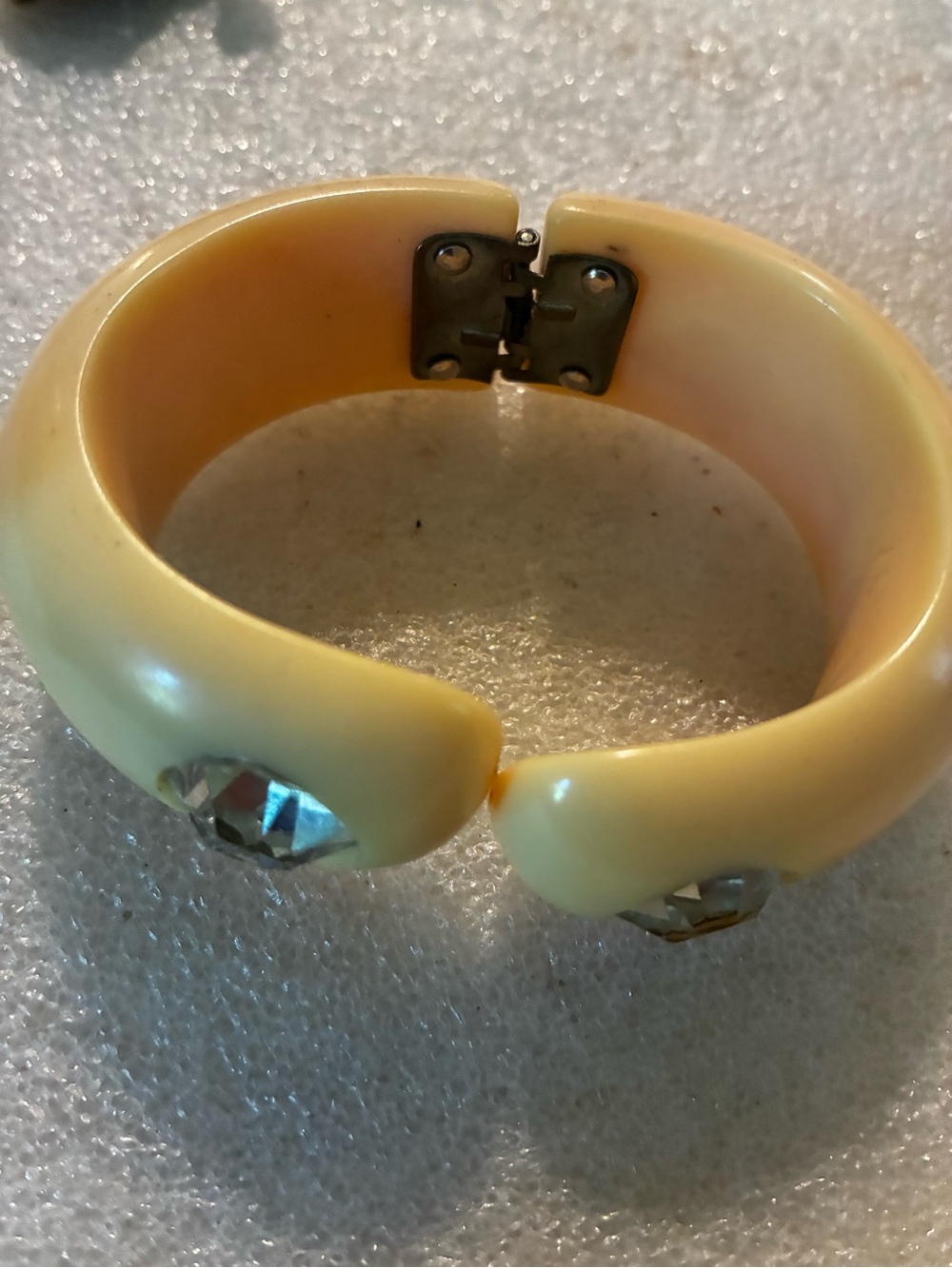 Vintage bone Hinged Bangle Bracelet with Faceted Stones